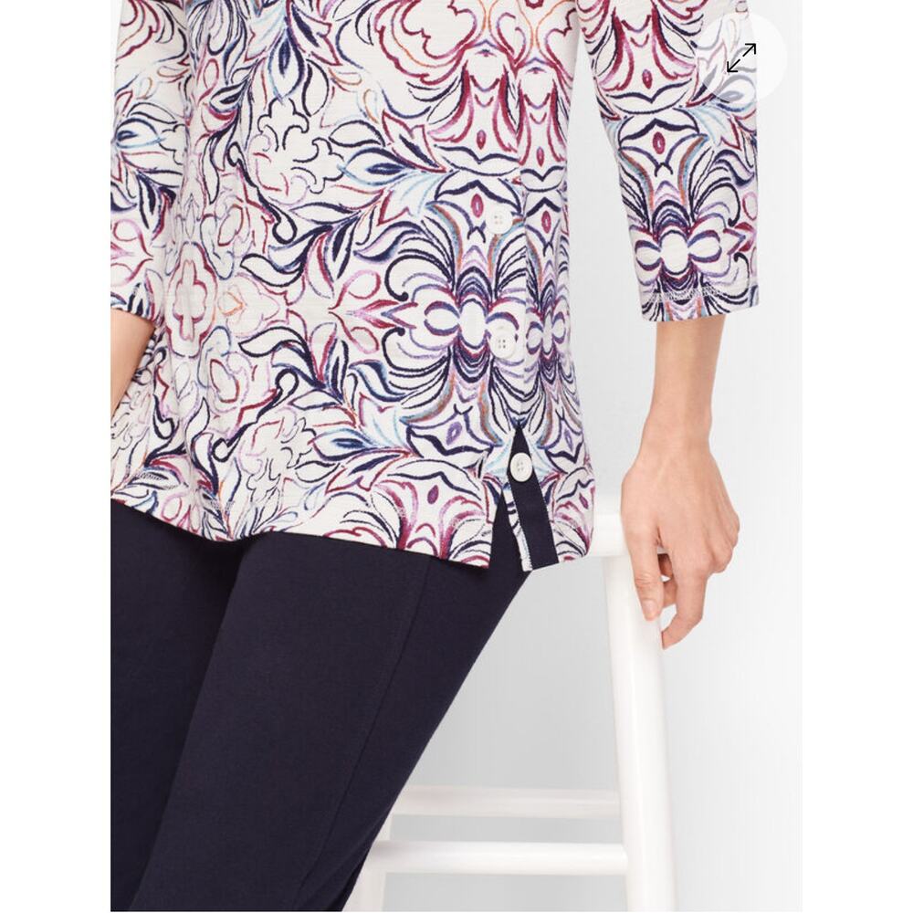 T By Talbots Sketched Tile Print Top 3/4 Sleeve S… - image 2